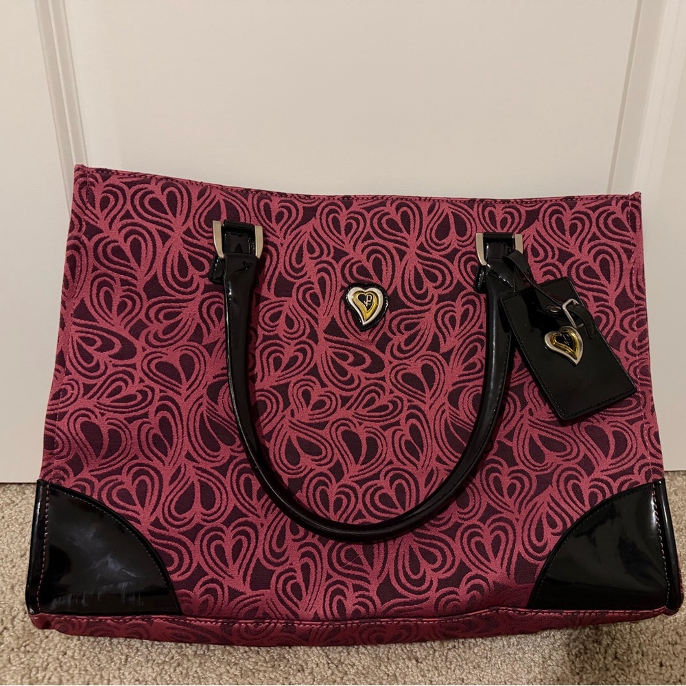 DVF Hearts Jacquard Weekender Bag Pink Black Travel Tote